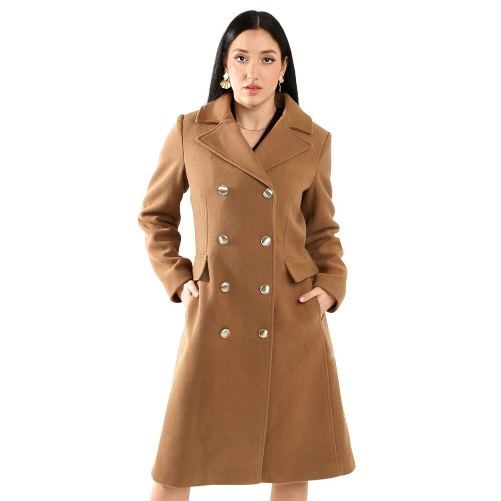 Vince Camuto Women's Double-Breasted Wool Coat with Faux Collar, Camel, Size M